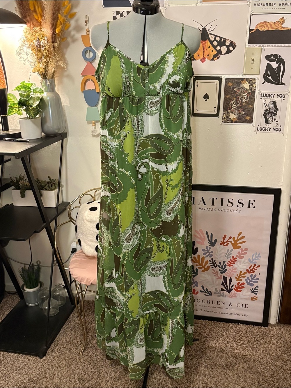 Apt. 9 Olive Green Paisley Maxi Slip Dress